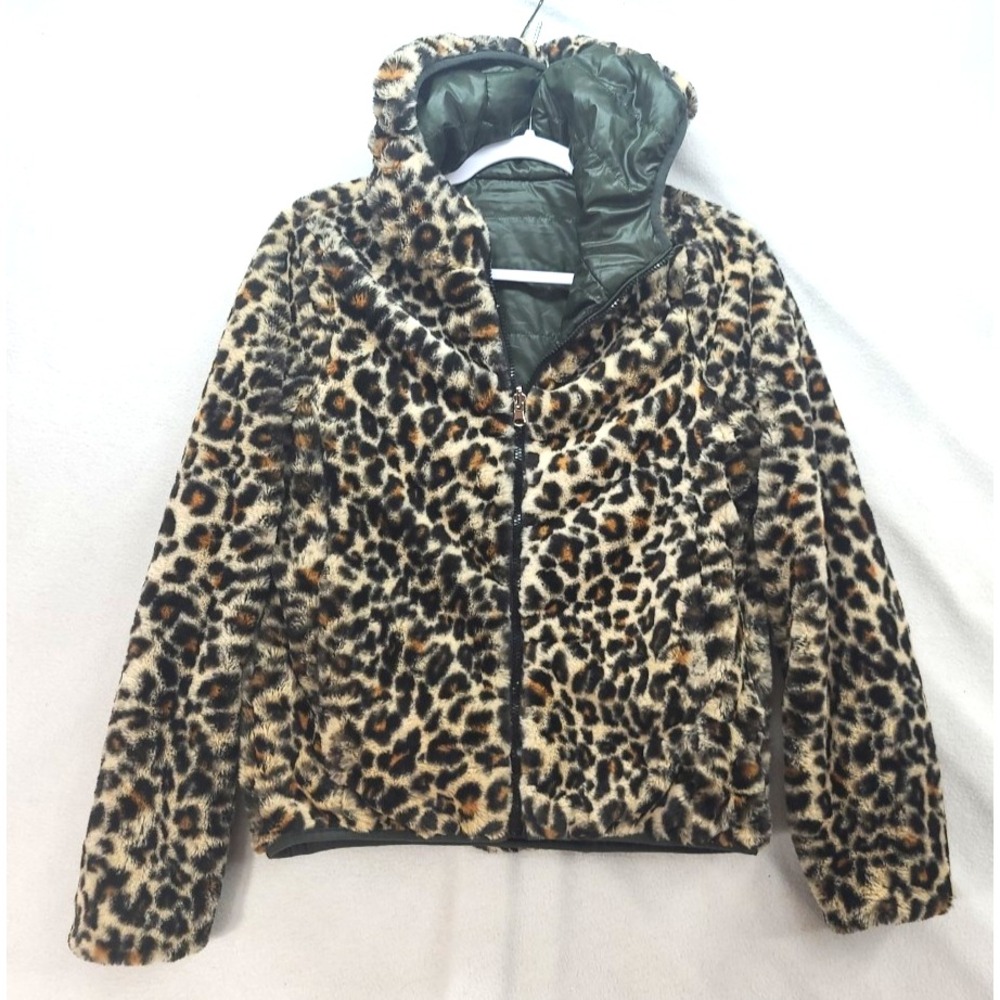 Coffee Shop New York S Reversible Super Soft Leopard Print Green Quilted Jacket